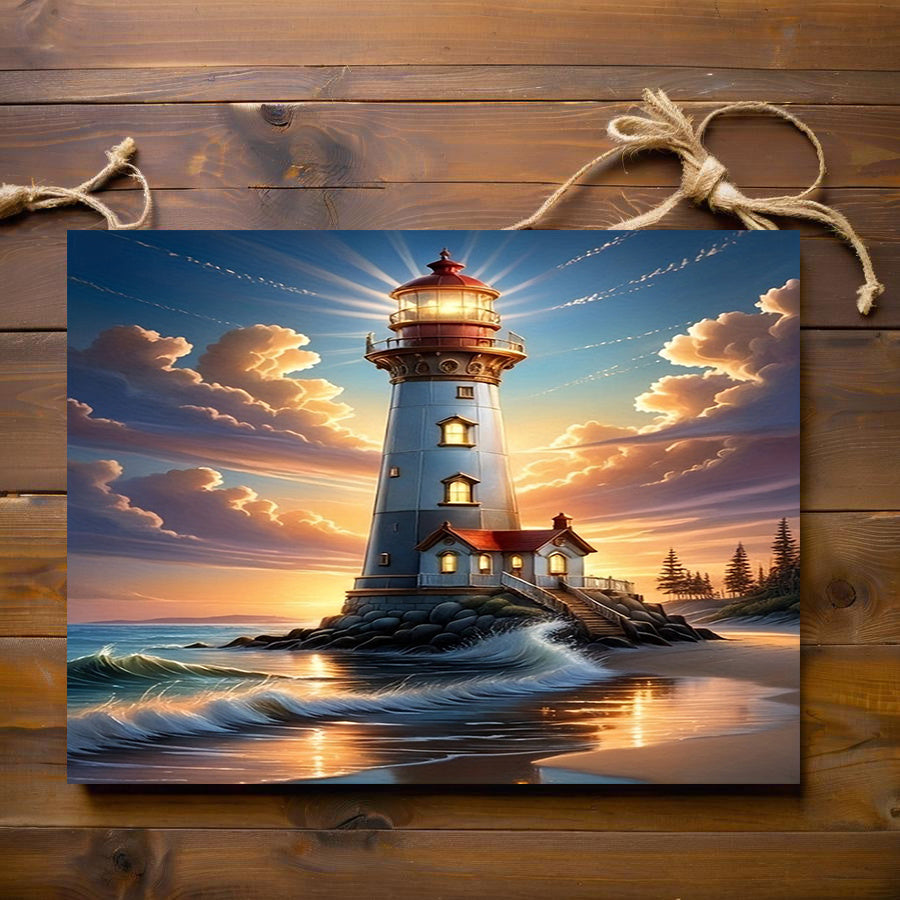 TEMU Room Decor 1pc Lighthouse Sunset Canvas Art Print, Frameless 12x16 Inches, Nautical Wall Decor For Home, Bedroom, Kitchen, Living Room, Hotel,