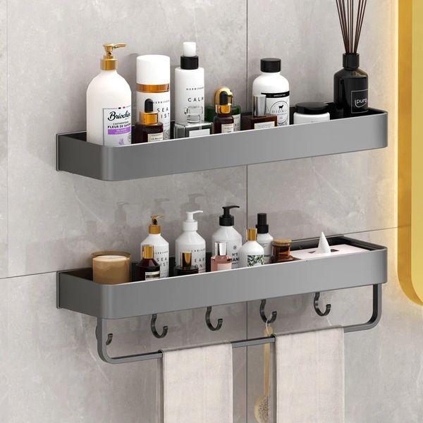 Shelf Organizer Shampoo Holder Towel Stand Makeup Storage Rack Bathroom Accessories Aluminum Wall Mounted No-Drilg 240703
