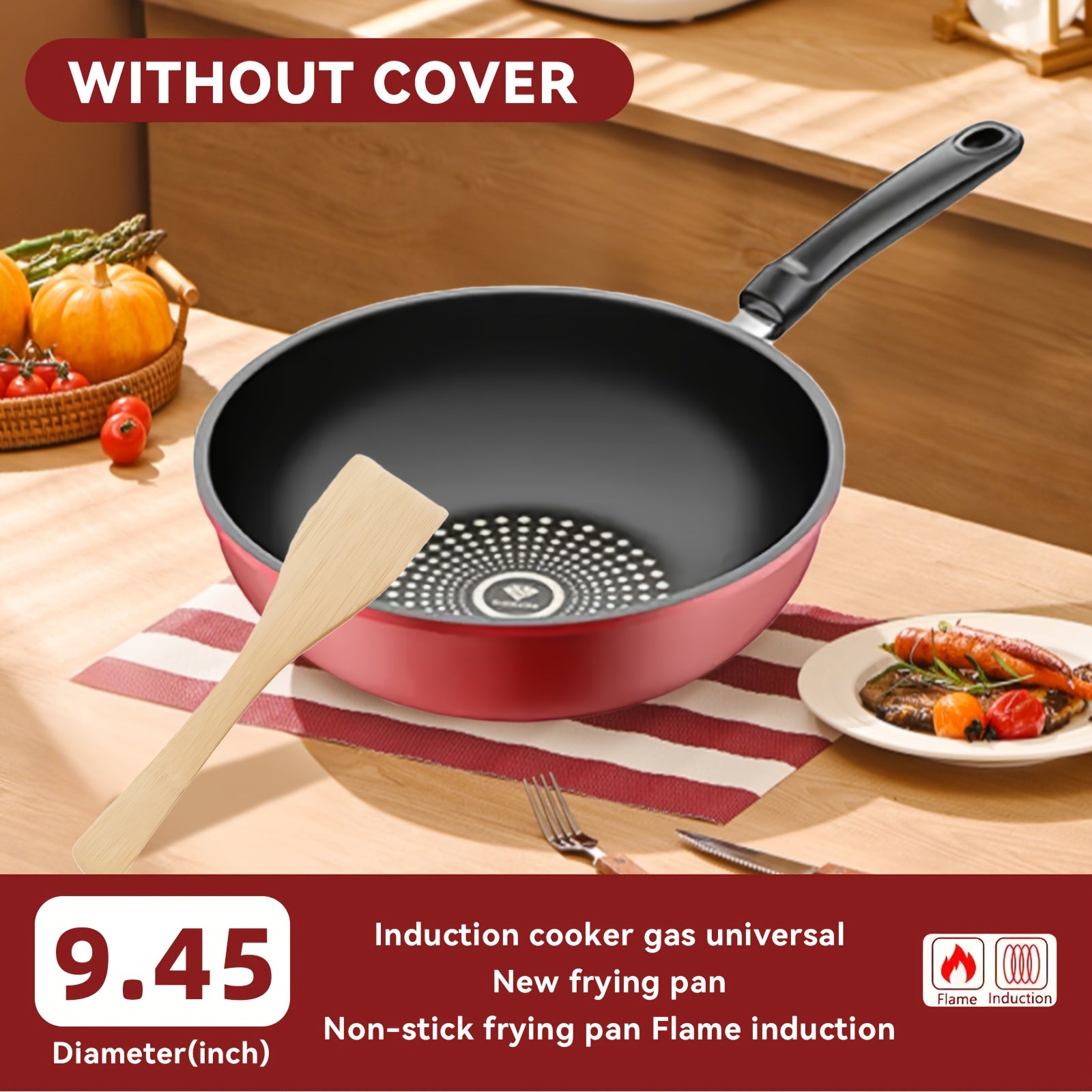 TEMU 9.45" & 11.02" Large Cast Iron - Cookware With Black Exterior & Red Interior, Induction Compatible Heavy-duty Frying Pan With Ergonomic Handle,