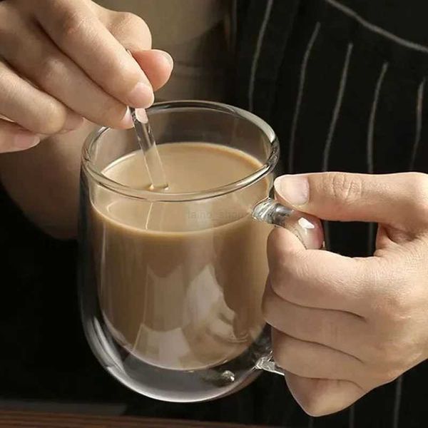 1-6PCS 80-450ML Heat Resistant Double Wall Tea Glass Cup Beer Coffee Handmade Creative Cold Beverage Transparent Drinkware SetB240719