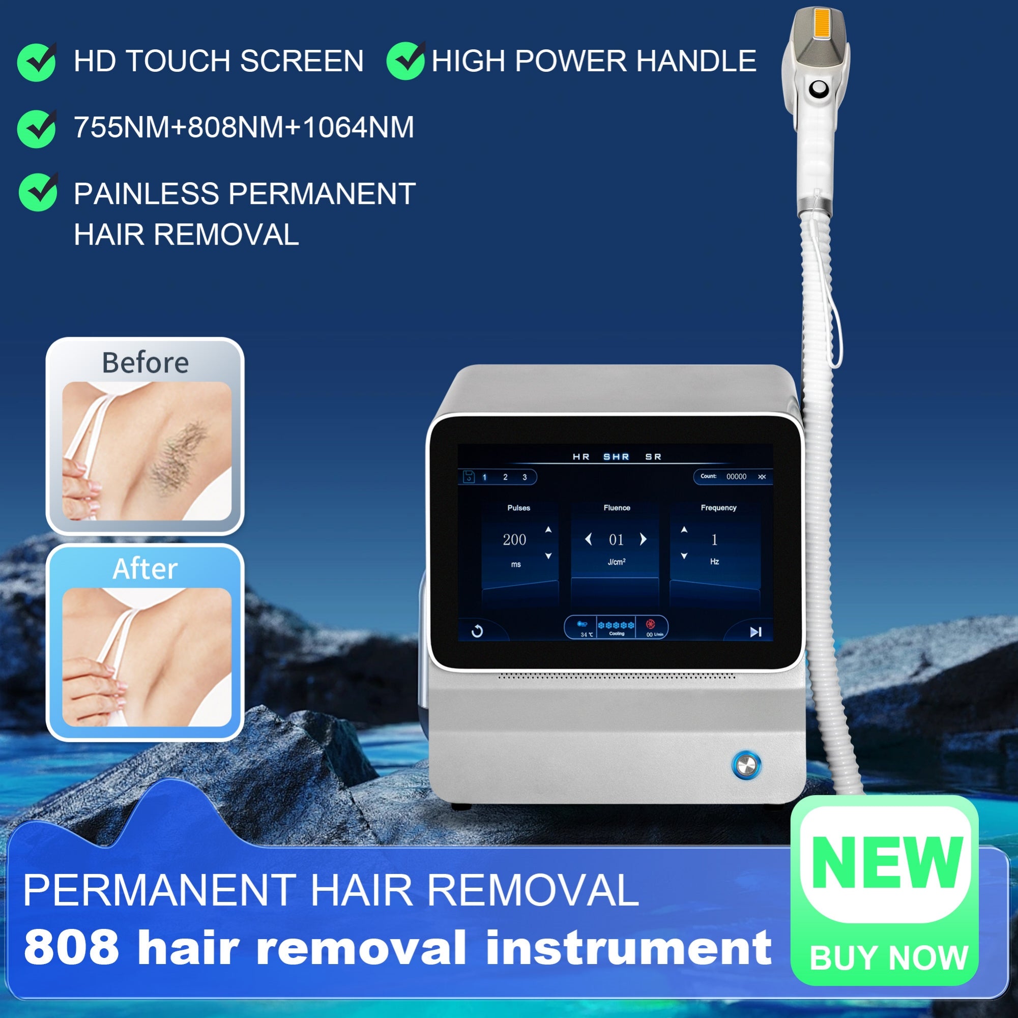 Newest Portable 808nm Diode Laser Hair Removal Machine Cooling Head Painless Laser Epilator Face Body Hair Removal