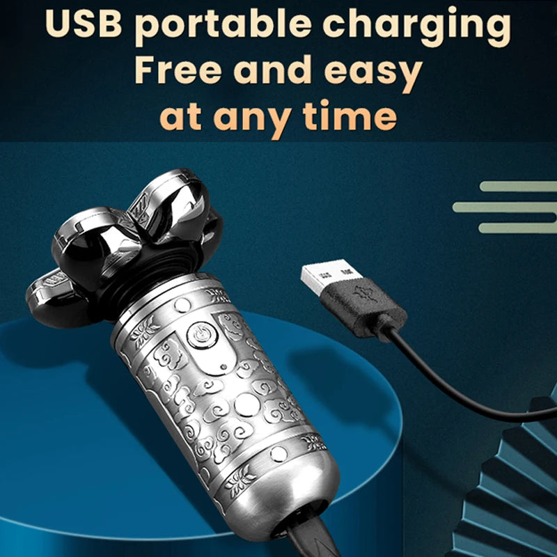 Kemei 7-Blade Professional Beard Hair Electric Shaver For Men Rechargeable Head Electric Razor Bald Shaving Machine Metal Shell