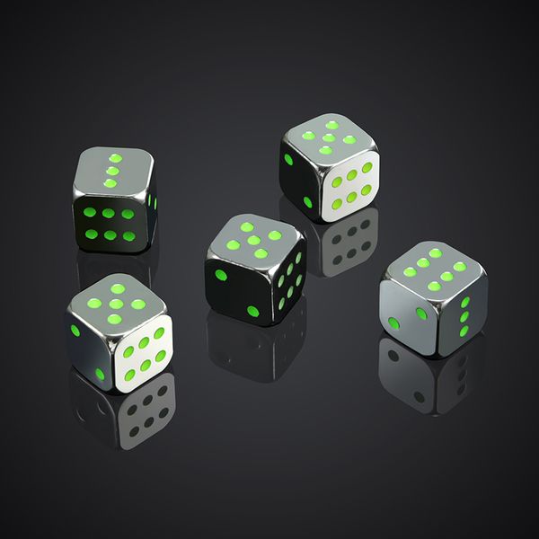 5PCS-1Set Metal Fluorescent Dice Golden-Silver-Bronze Funny Game Dice Six Sided Decider Board Game Acessorios 13mm