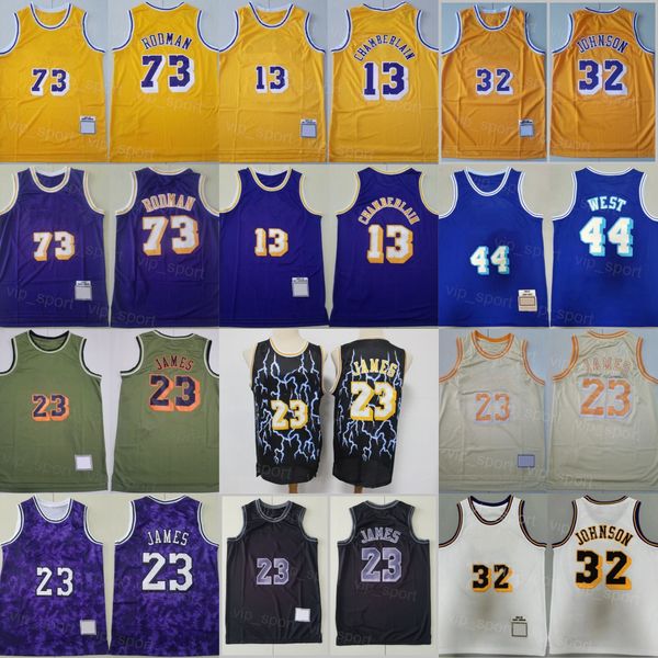 Retro Johnson Basketball Jersey Vintage Jerry West 44 Dennis Rodman 73 Wilt Chamberlain 13 LeBron James 23 All Stitched For Sport Fans Throw