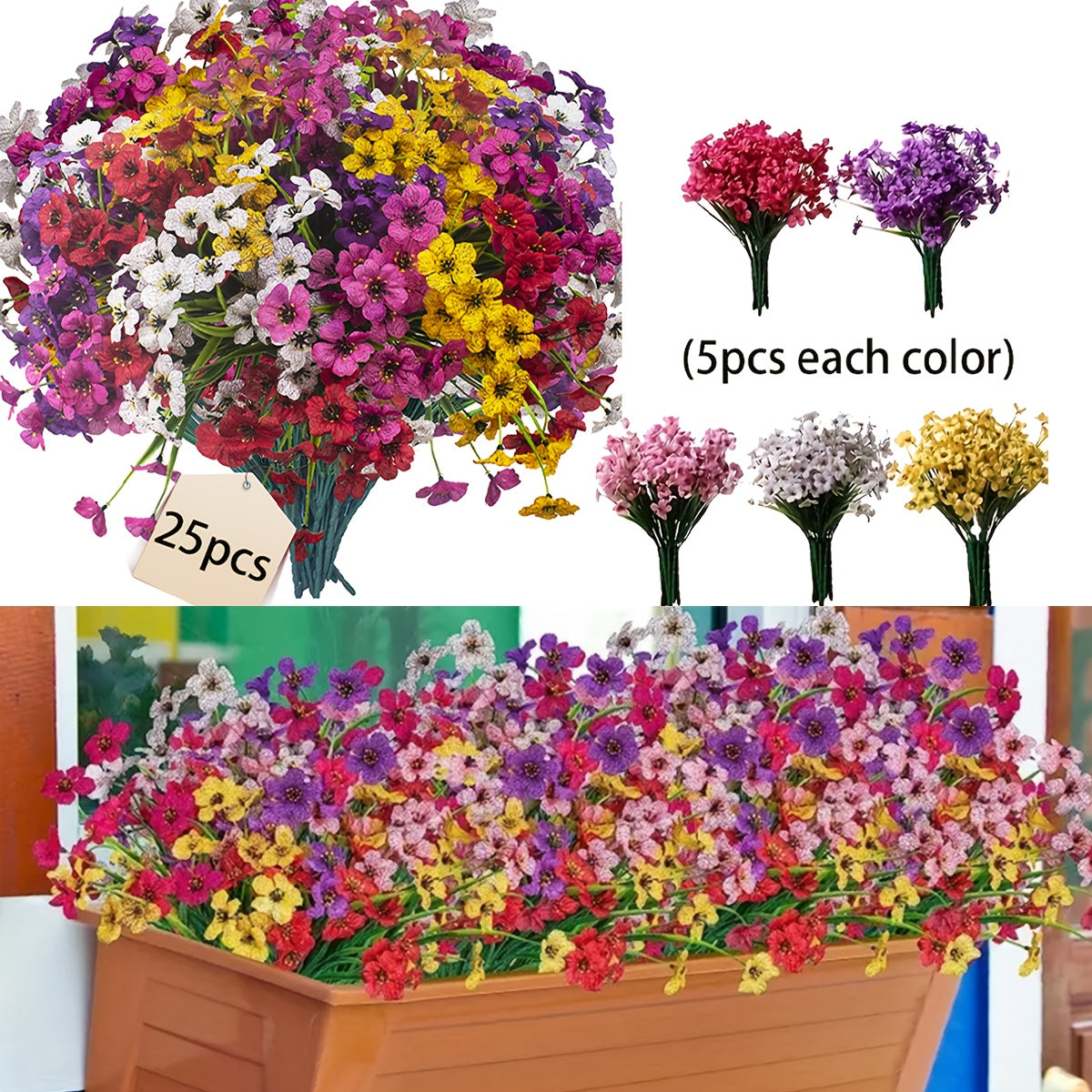 TEMU 25 Bundles Uv Resistant Artificial Flowers For Outdoor Decoration, Fake Greenery Plants & Shrubs For Garden, Hanging Planters, Home & Christmas