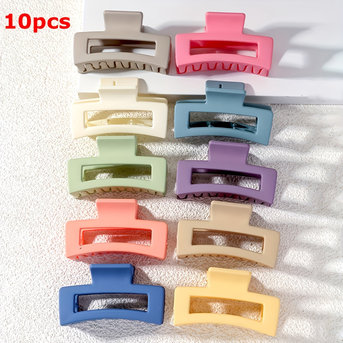 TEMU 10pcs Solid Color Large Hollow Out Hair Claw Clips Rectangular Hair Grab Clips Non Slip Ponytail Holders For Women And Daily Use
