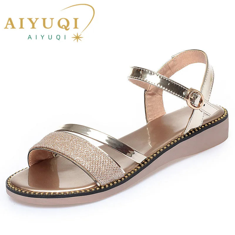 AIYUQI Women&#039;s Sandals Flat Golden Female Summer Sandals Fashion Sweet Silver Big Size Sandals Women