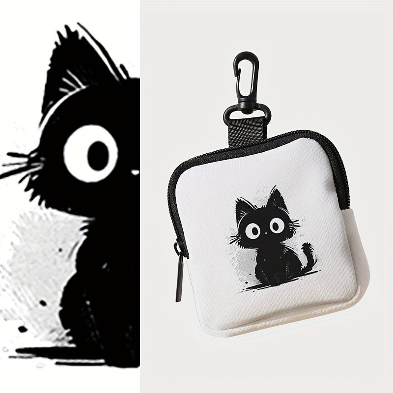 TEMU Cute Black Cat Printed Coin Pouch: Perfect Gift For Cat Lovers - Multi-functional Key And Card Holder
