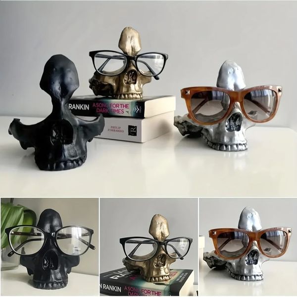 Gothic Skull Glasses Holders Skull Statues Eyewear Stand Crafts Desktop Ornament for Home Office Room Decor Birthday Halloween 240823