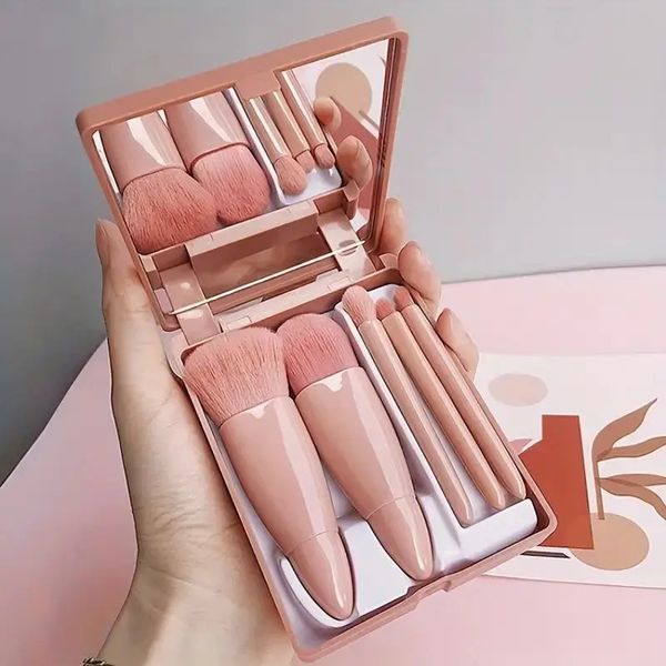 5 In 1 Makeup Brush Set with Mirror Blush Powder Brush Travel Kit Portable Mini Beauty Make Up Tool5-Piece Portable Makeup 240708