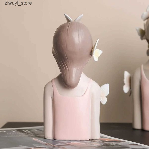 Decorative Figurines ARTLOVIN-Butterfly Fairy FiguresPink Girl FigurinesResin Tabletop StatuesCreative Girl Bust With ButterfliesHome Craft
