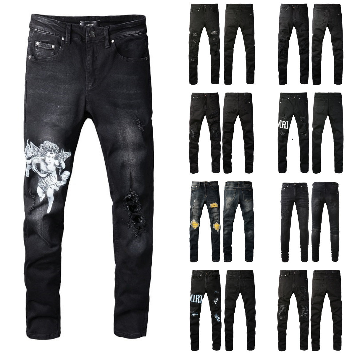 mens designer jeans skinny ksubi jeans hole cotton print hip hop black women jeans streetwear white denim trousers fashion pants slim fit amira jean