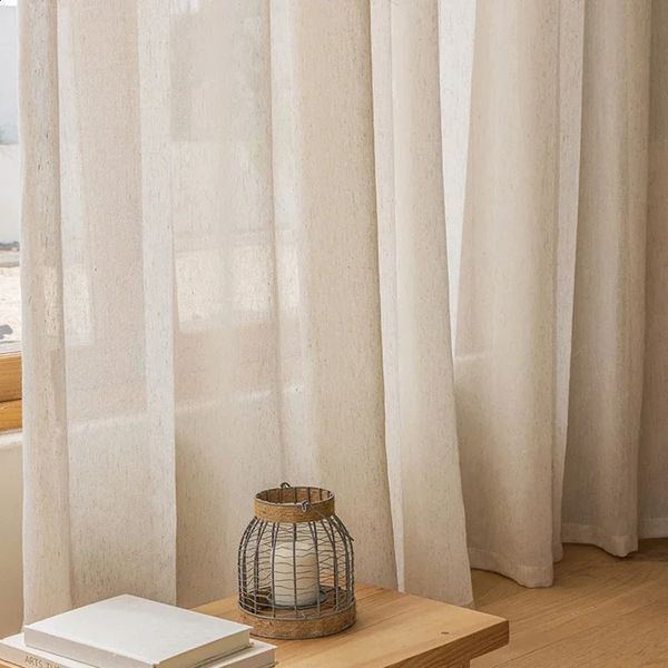 Japanese Linen Sheer Curtain for the Living Room Hall Window Tulle Bedroom Elegant Readymade Kitchen Cortinas 240804