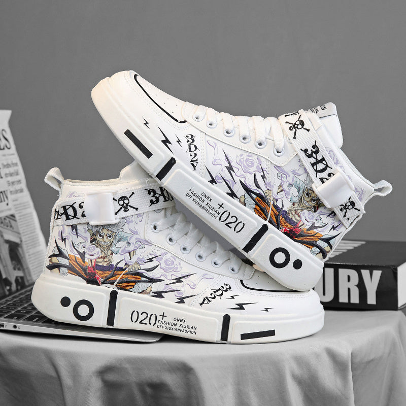 Anime Skateboarding Sneakers: Stylish Cartoon Print High Top Shoes High quality merchants for hot Men and Women