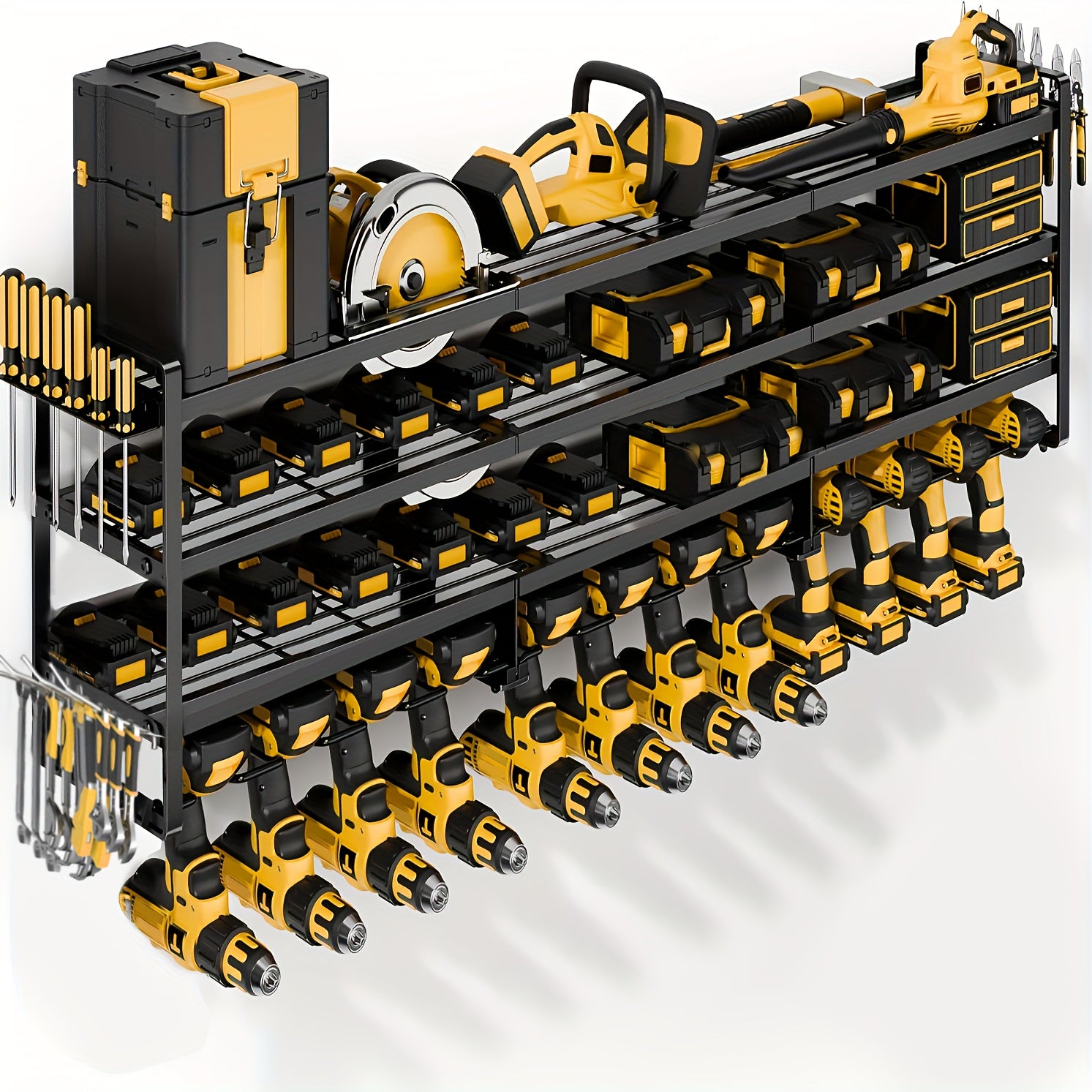 TEMU Large Power Tool Organizer Wall Mount, Heavy Duty 4 Tier 12 Drill Holder, Garage Tool Organizer And Storage, Suitable Tool Rack For Workshop,