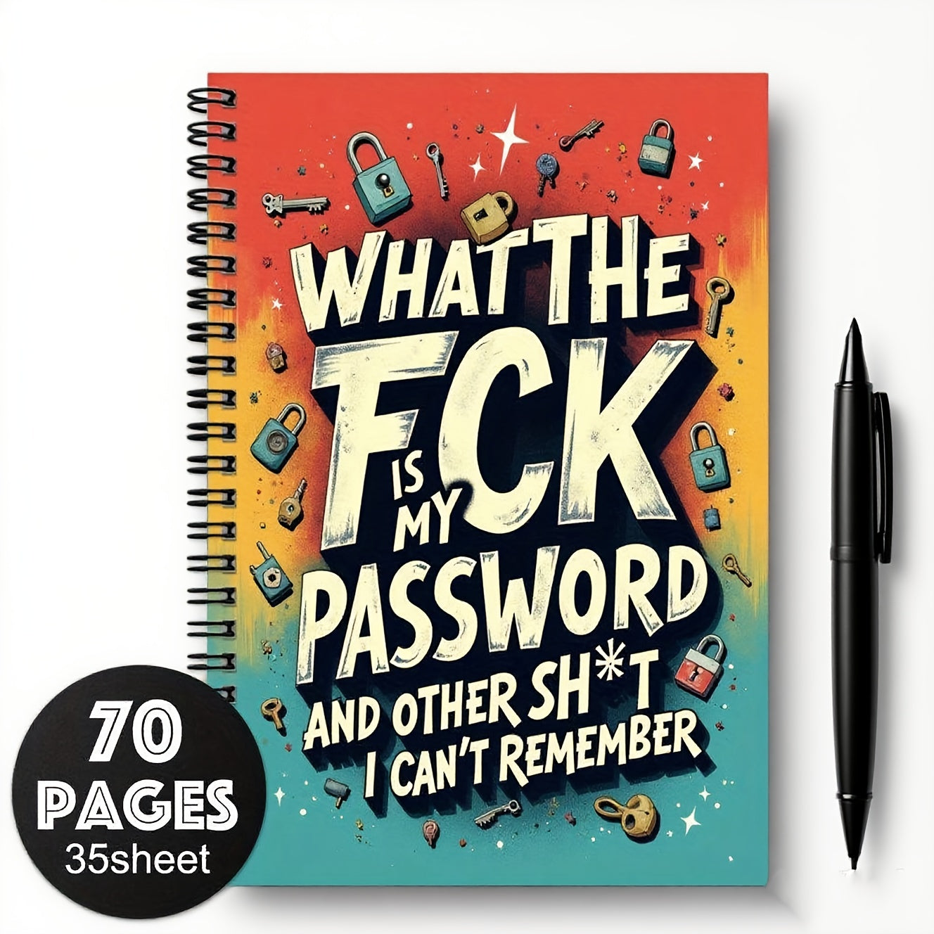 TEMU Funny Password Notebook With Spiral Binding - Secure Journal, Design, For Home Office, Computer, Website Login, Scrapbooking - Funny Tech Gift