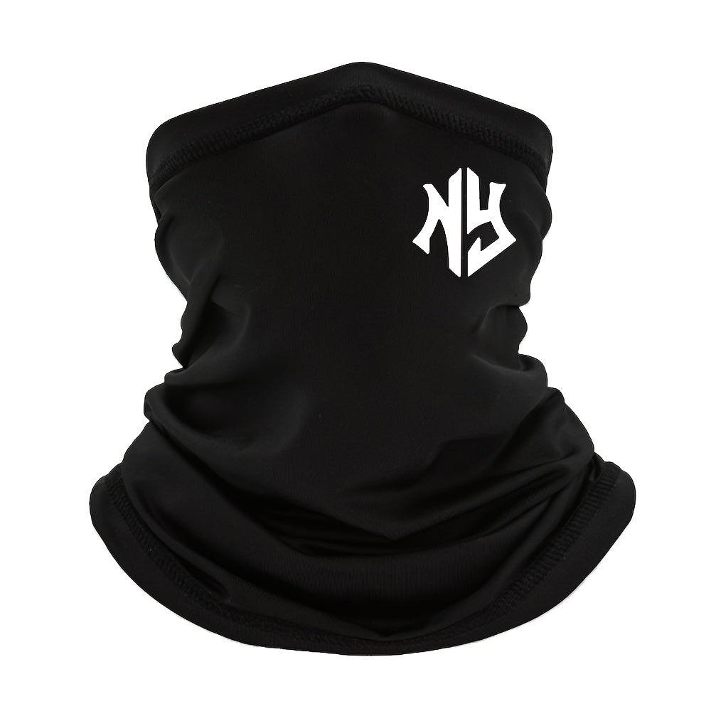 TEMU 1pc Ny Letter Print Sports Face Mask For - Breathable Black Polyester Summer Mask With Adjustable Ear Loops, Sporty Design For Running, Gym &