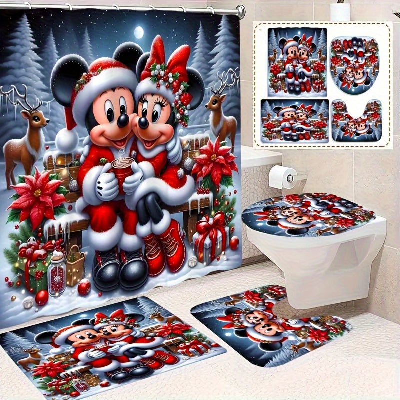 TEMU 1pc Christmas Elk And Mouse Bathroom Set, High-quality Shower Curtain With 12 Durable Hooks, Christmas Bathroom Decorations And Accessories,