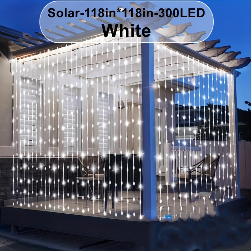 TEMU 1 Solar Curtain String Lights 9.8ft - 8 Fairy Light Patterns, Ip44, Ideal For Outdoor Weddings, Parties, , Patios, And Garden Decor, Warm