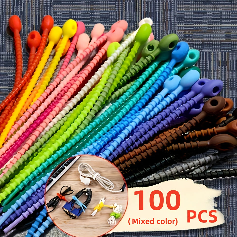 TEMU 100pcs Silicone Cable Organizer Straps - Heavy-duty Anti- With (pink, Green, Blue, Purple, Orange, Black, Brown, ) - For Desk, Travel, Home,