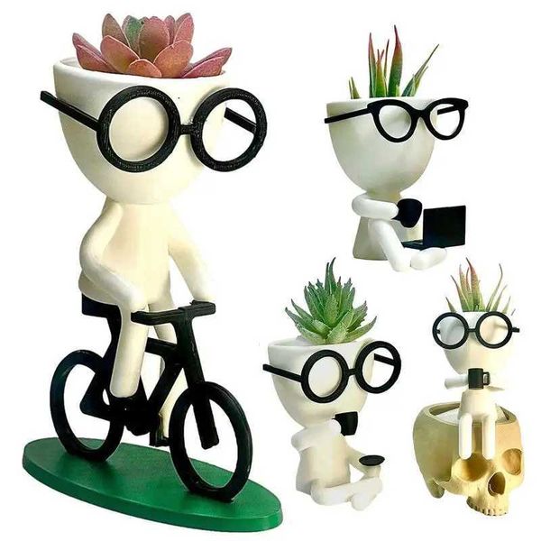 Planters Pots Unique Humanoid Planter Creative Cute Imitation Humanoid Ceramic Flower Pot Succulent Planter Crafts Flowerpot Vase Home Decor