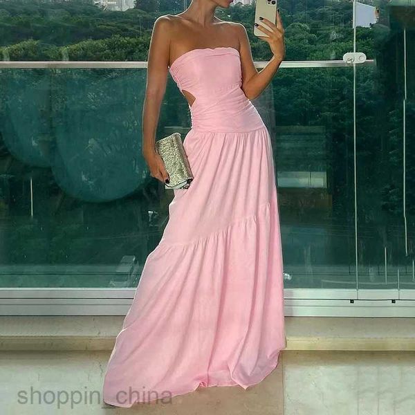 Basic Casual Women Dresses Women's Dress Autumn Sleeveless Solid Color Hollow Waist Wrap Dress