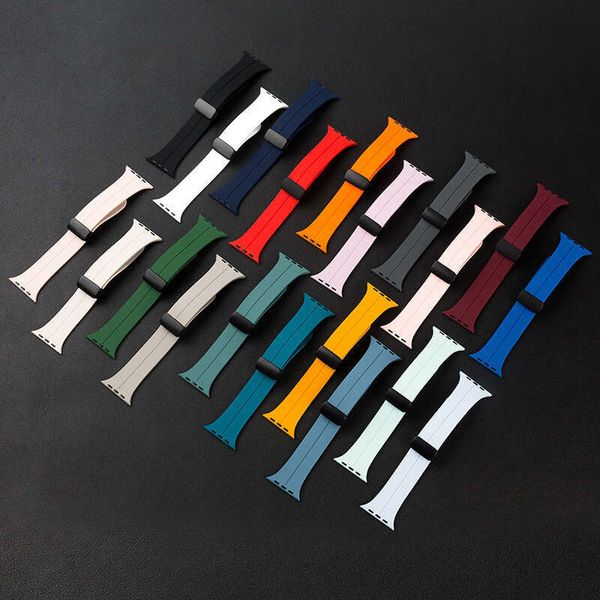 Smartwatch Watchband Strap Correa Magnetic D Buckle Breathable Sport Silicone Smart Band For Apple Watch Ultra 2 8 7