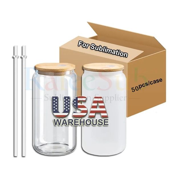 USA-CAN Local Warehouse 2 Days Delivery 16oz Glass Water Bottles Glass Mugs Coffee TeaJuice Soda Tumblers