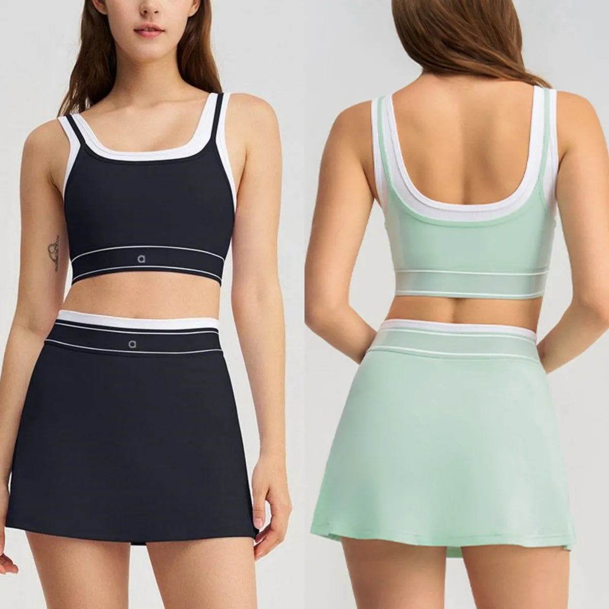 A1241 Womens Tracksuits Sets Women Gym Clothes 2 piece Seamless Sports set Fitness Workout Sportswear Yoga Bra And Tennis Skirt Contrasting Color Yo