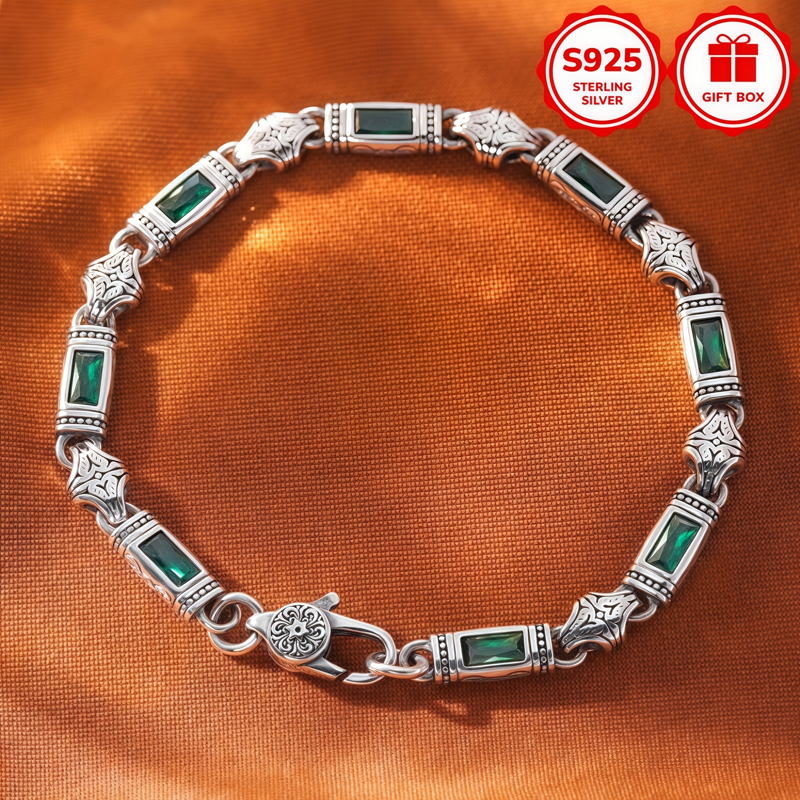 TEMU 1pc S925 925 Silver Bracelet, Vintage Style With Tang Pattern, , Fashionable And Versatile, Suitable For Teenager And Teenager, , Fashion