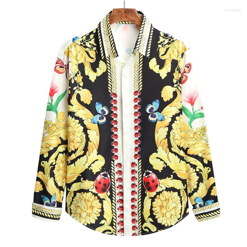 Men&#039;s Casual Shirts 2023 Mens Floral Dress Long Sleeve Slim Fit Male Shirt Fashion Luxury 3d Printed Button Down For Party Wedding