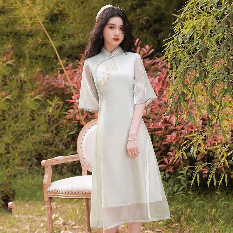 Ethnic Clothing Cheongsam Chinese Style Fairy Retro Elegant Improved Vintage Dress Robe Femme Vestidos Daily Summer Party
