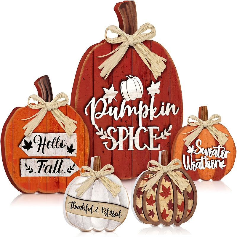 TEMU Decorative Trays5pcs Of 2d Flat Autumn Thanksgiving Decoration Home, Autumn Wooden Pumpkin Tabletop Logo, Autumn Pumpkin Center Decoration,