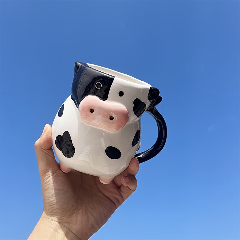 TEMU 20oz Cartoon Cow Ceramic Coffee Mug With Feet - Waterproof, Dishwasher & Microwave Safe, Hot Beverages, Ideal Gift For Holidays