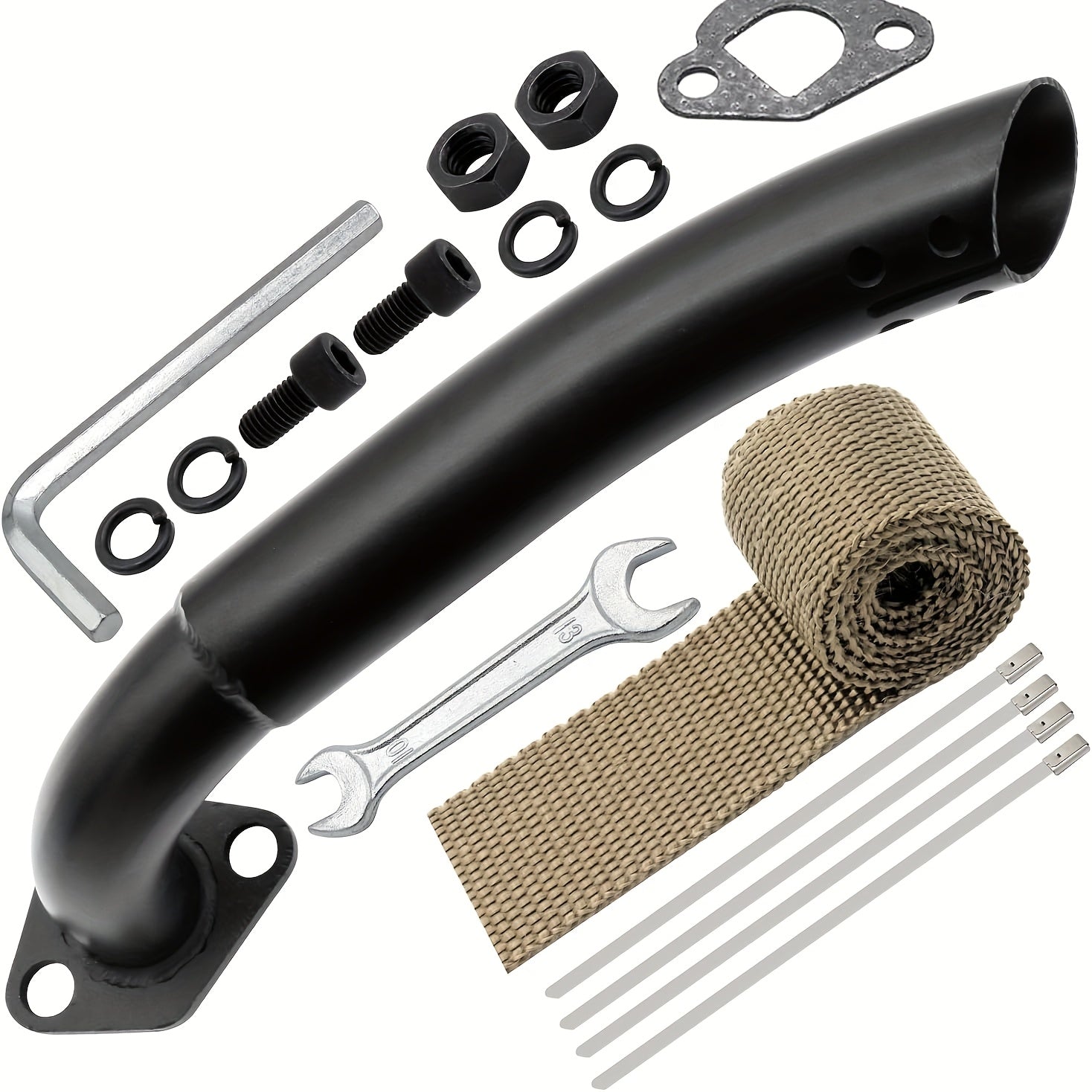 TEMU Mini Bike Exhaust Pipe Kit For 196cc Ct200u Bt200x Ct200u-ex Kt196 B200r Gx200 6.5hp Engine Warrior Mb165 Mb200 Go Kart (black)