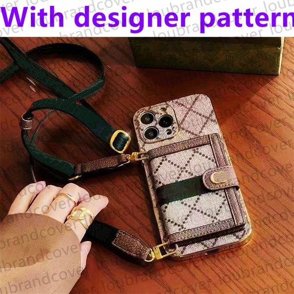 Designer Phone Case for iPhone pro max 14 13 11 12 XR XS 15 Plus Fashion Monogram Print Leather Card Holder Wallet Handbag Golden Mobile Cov