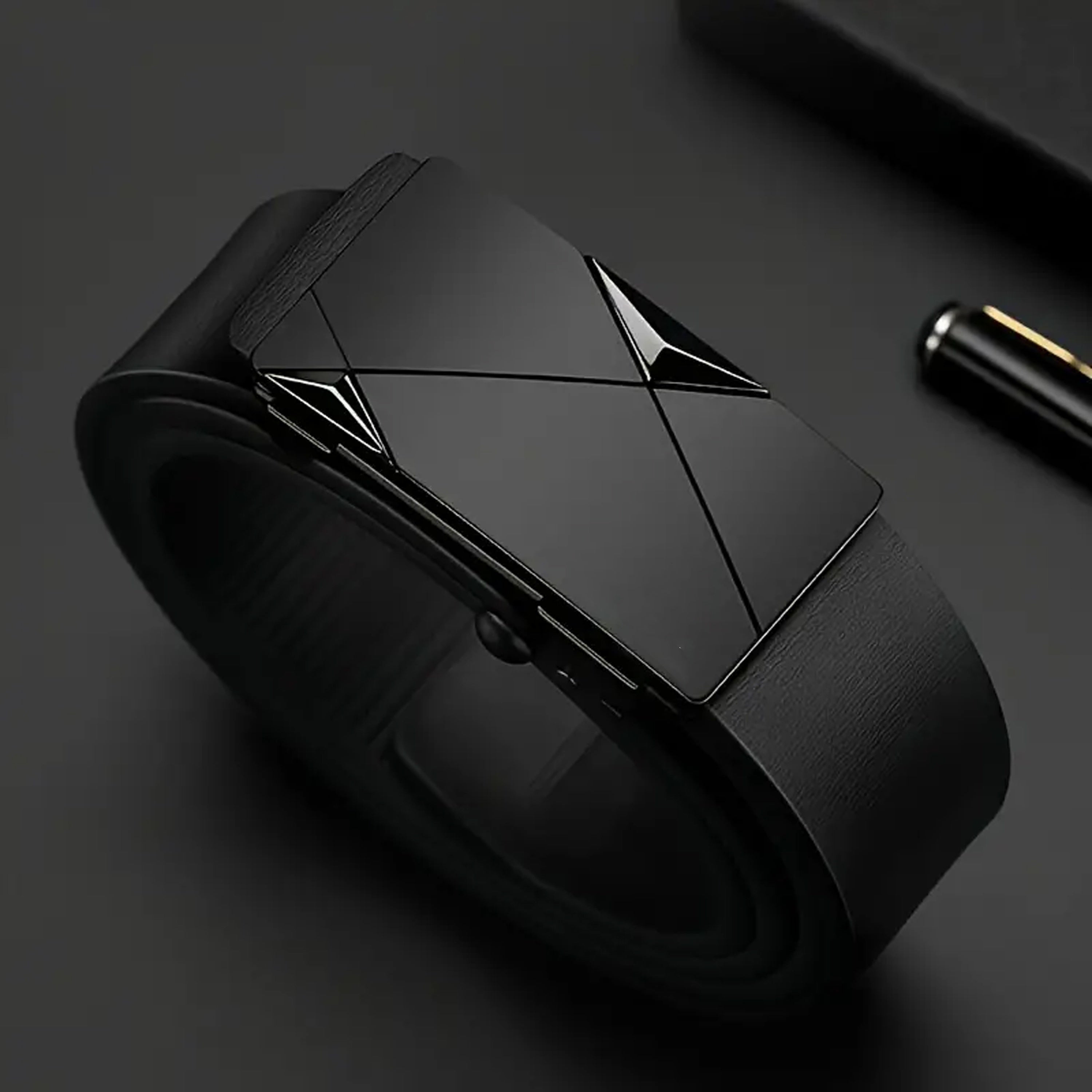 TEMU Black Ratchet Belt For Men Automatic Slide Adjustable Men Leather Belts For Dress Casual Pants Shirts Jeans