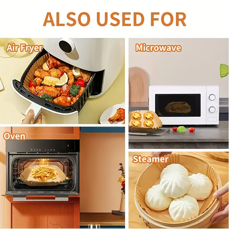 TEMU 100 Sheets-box, High-quality Food-grade Air Fryer Paper-baking Sheet - Heat-resistant Disposable Liners, Suitable For Microwave And Dual Outdoor