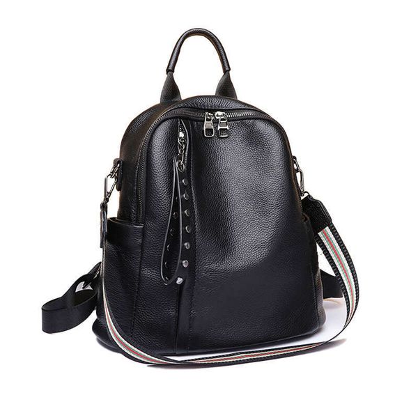Women Backpack Cowhide Genuine Leather Vintage Knapsack Colleague Girls Student School Bag Lady Travel Pacack Shoulder Bags