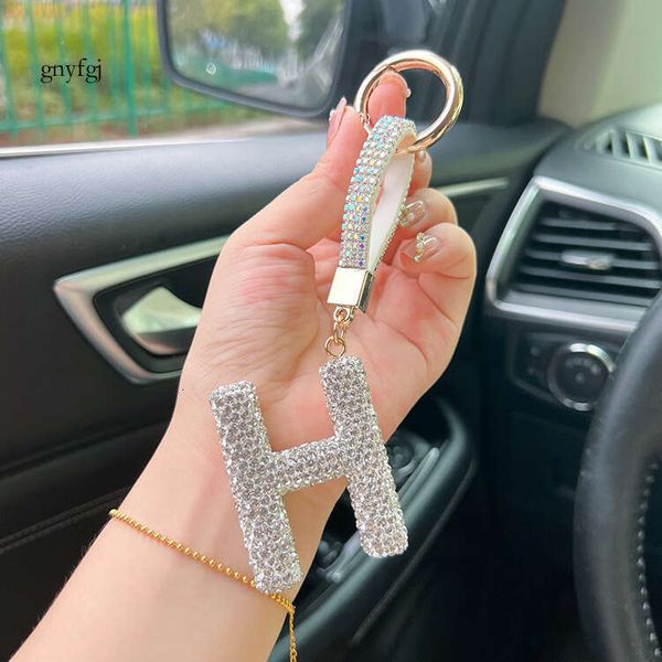 26 Alphabet Letters Keychain Bg Dia Round Buckle Car Key Chain Handbag Women&#039;s Rhie Strap Pendant Keyring