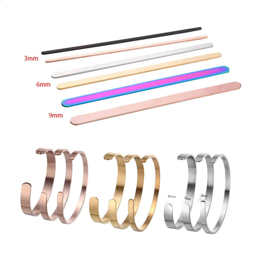 10Pcs-Lot Width 3-6-9mm 160mm 152mm Length DIY C Open Cuff Bangle Material Mirror Polishe Stainless Steel Rectangle Blank Strips 240910
