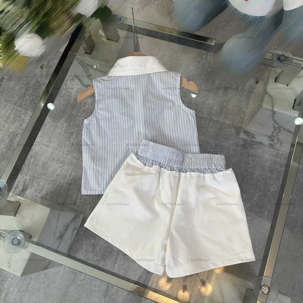 New baby summer suit designer kids clothes Size 100-160 CM high-quality Vertical pattern design for flip collar cardigan vest and shorts