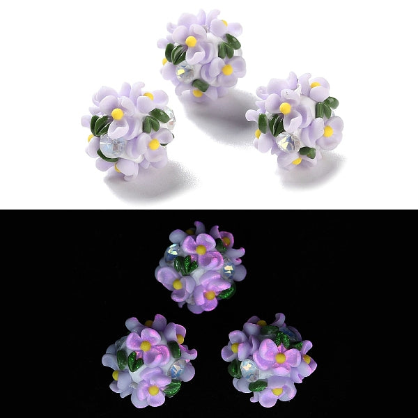 Luminous Polymer Clay Rhinestone Floral Ball Beads
