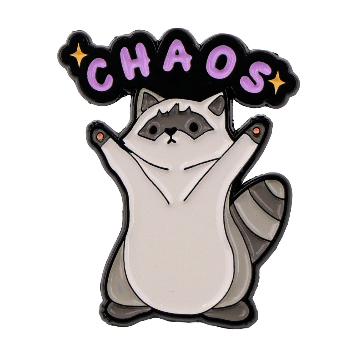 TEMU 1pc Cute Raccoon Enamel Lapel Pin – "" Design With Purple Lettering, Black & White Cartoon Style, Alloy Brooch For Backpacks, Bags, And Gifts,