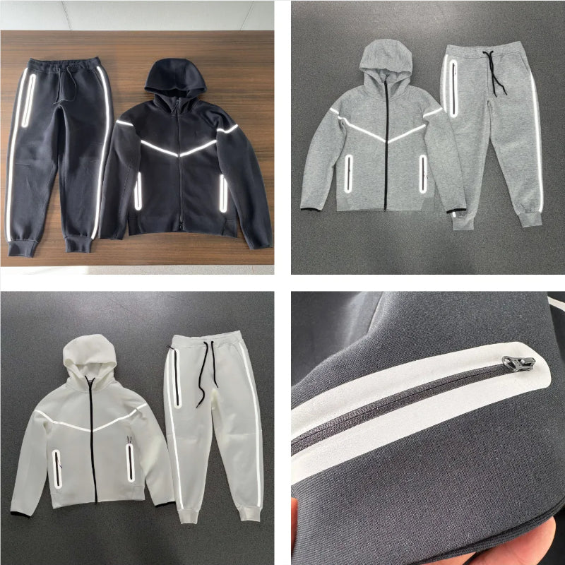 2026 Men&#039;s Tracksuits Original Tech Fleece Wind Runner 3M Black Zip Jacket Hoodie Sports Casual Knit Basketball Pullover Pants Reflective press