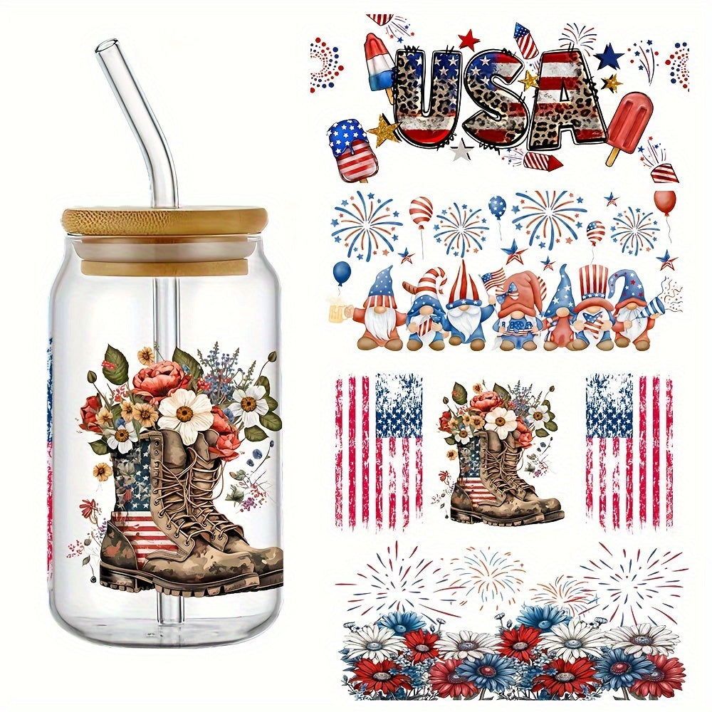 TEMU 4pcs Pvc Cup Wraps, Uv Dtf Self-adhesive Decals, Waterproof & Scratch Resistant, Diy Craft Transfer Paper For 16oz Glass Can, 3d , High Quality