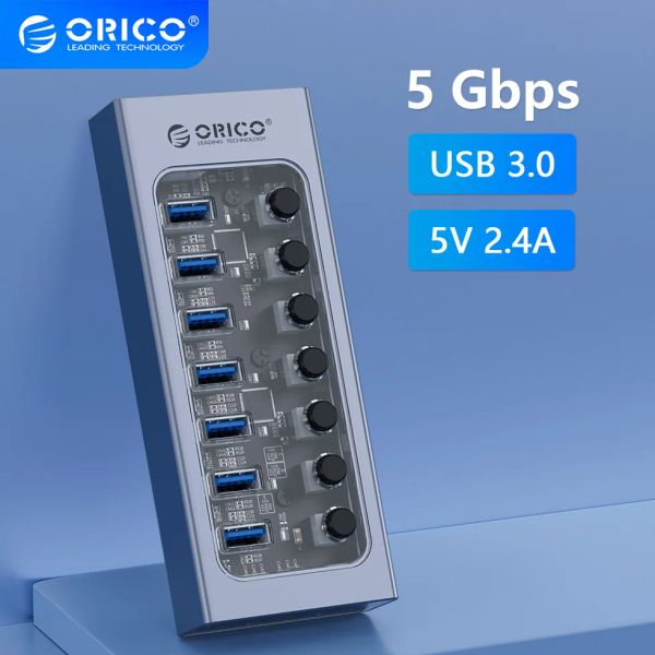 ORICO Powered USB Hub Splitter Socket with Multi USB 3.0 Port Slot Plug On-Off Key Switch Dock Power Strip Adapter for PC Laptop