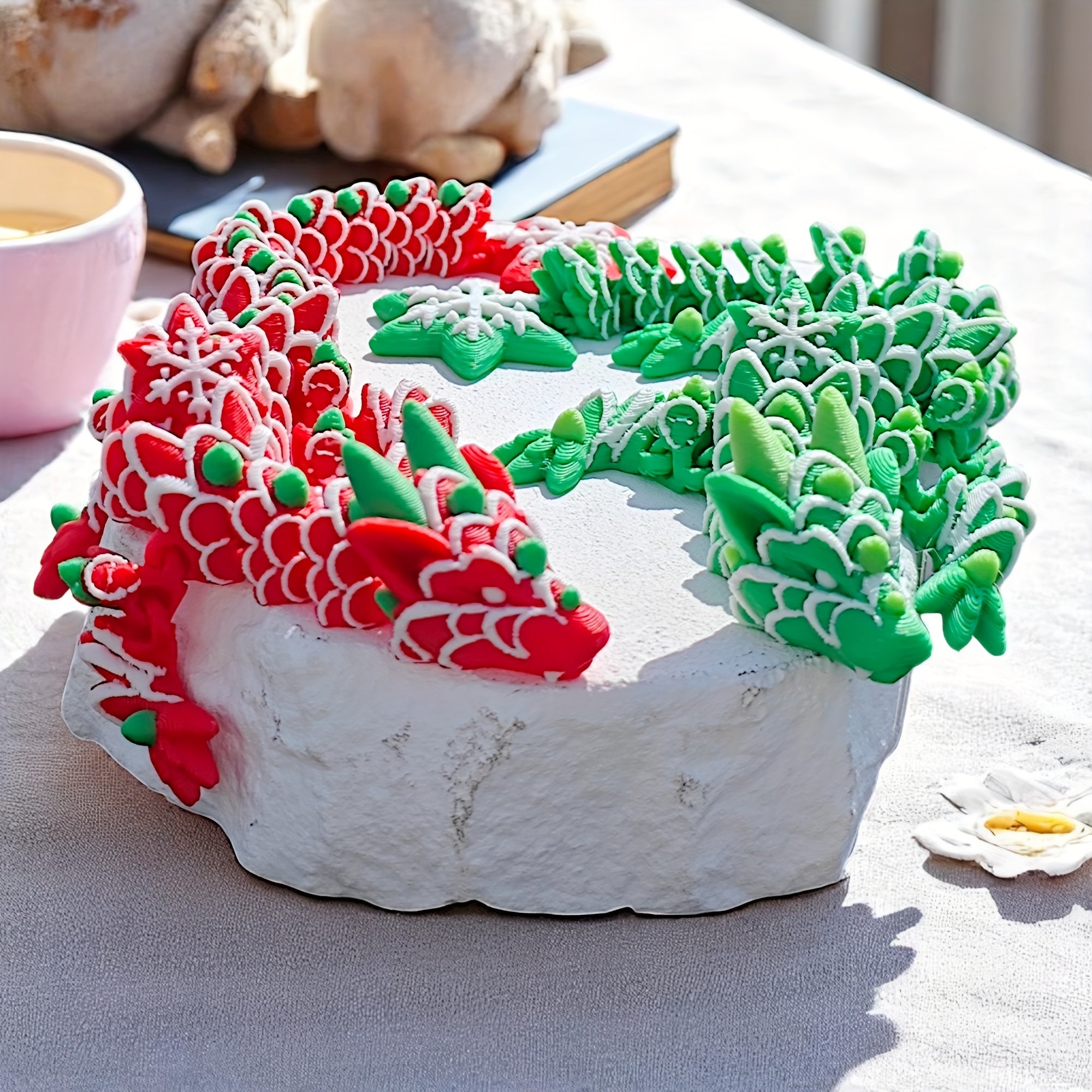 TEMU 2pcs, Vibrant 3d Printed Snowflake Dragon Figurines, Suitable For Gifts, Home Decor Dolls, Office Desk Ornaments, Party Favors, Collectible ,