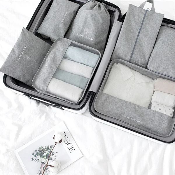 7 Pieces Set Travel Organizer Storage Bags Suitcase Packing Set Storage Cases Portable Luggage Organizer Clothes Shoe Tidy Pouch 250208