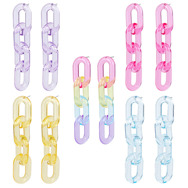 5 paire de boucles d'oreilles pendantes en chaîne de câble acrylique de 5 couleurs